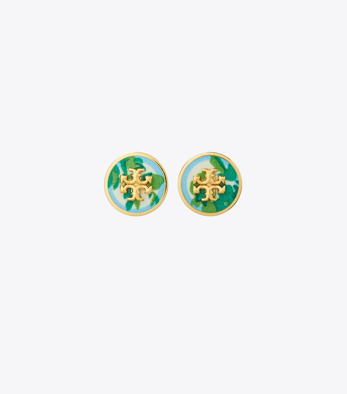 Tory Burch Gold Kira Enamel Printed Circle-stud Earrings