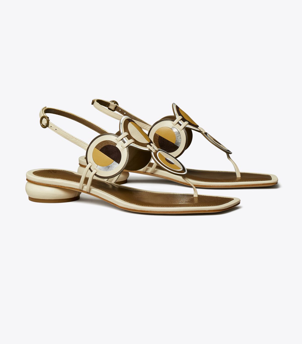 Tory Burch Light Cream Marquetry Disk Sandals