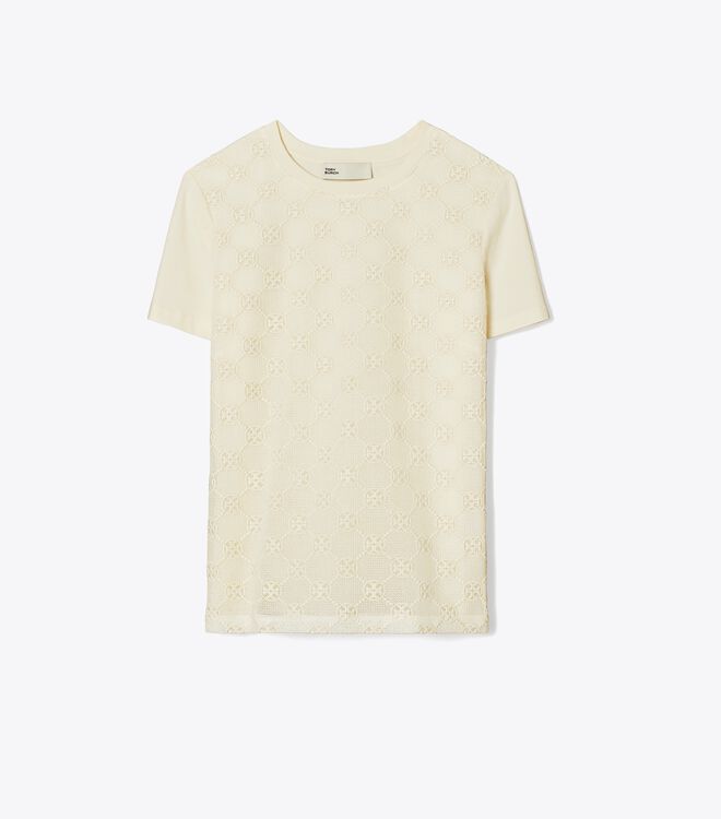Tory Burch White Logo Lace T Shirts