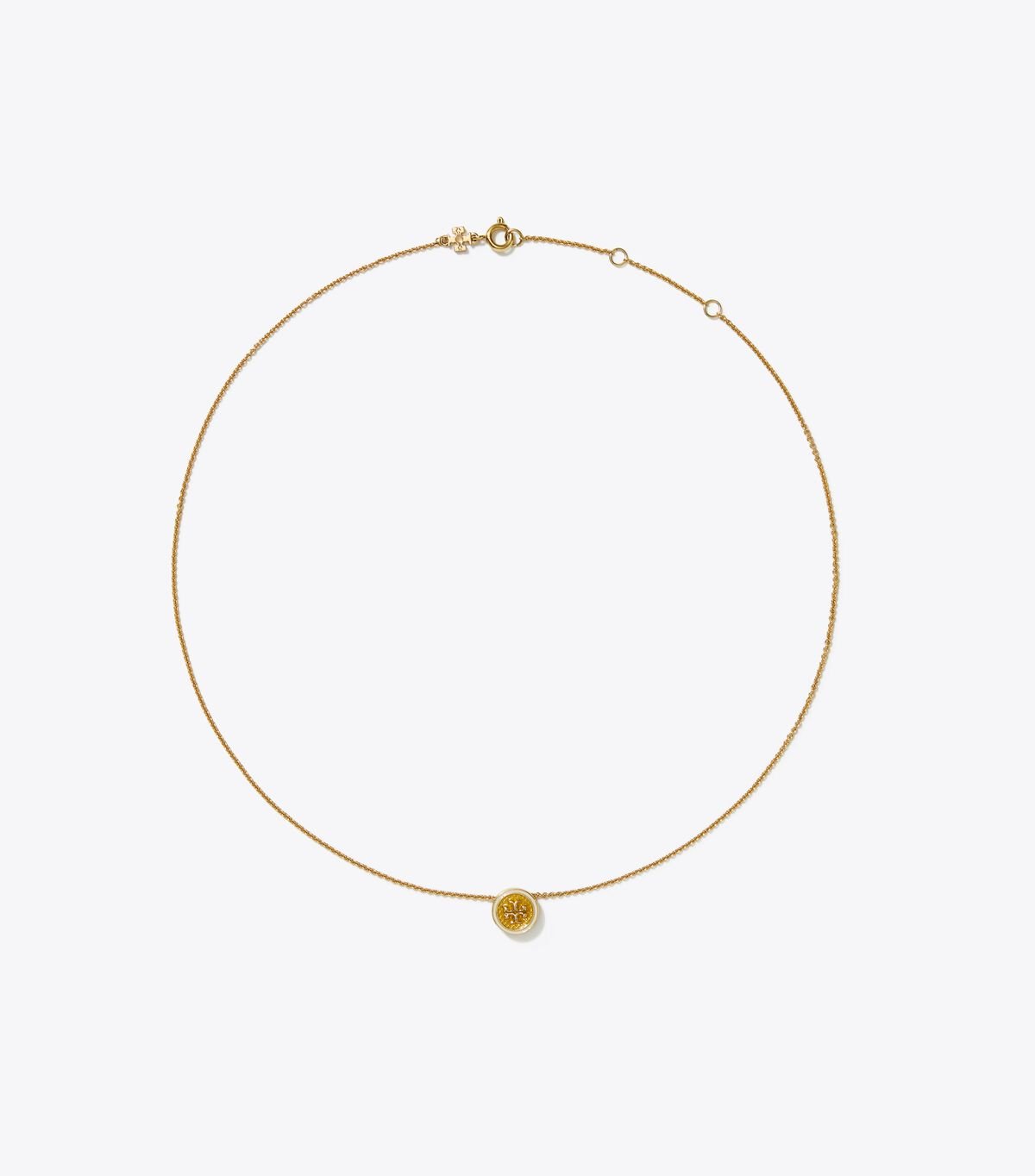 Tory Burch Gold / Yellow / White Kira Guilloché Pendant Necklace