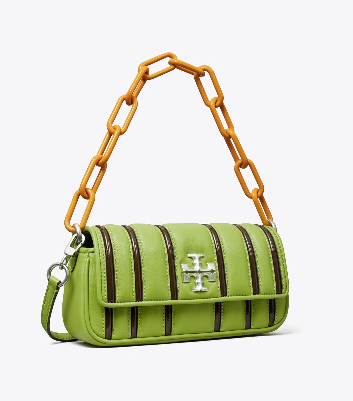 Tory Burch Brown Small Kira Bombé Stripe Flap Shoulder Bags