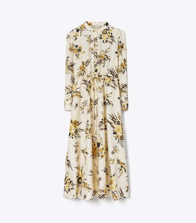Tory Burch Cream Multicolor Printed Silk Dress