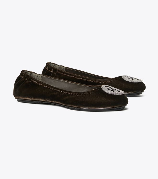 Tory Burch Black Minnie Travel Velvet Pavé Ballet Flats