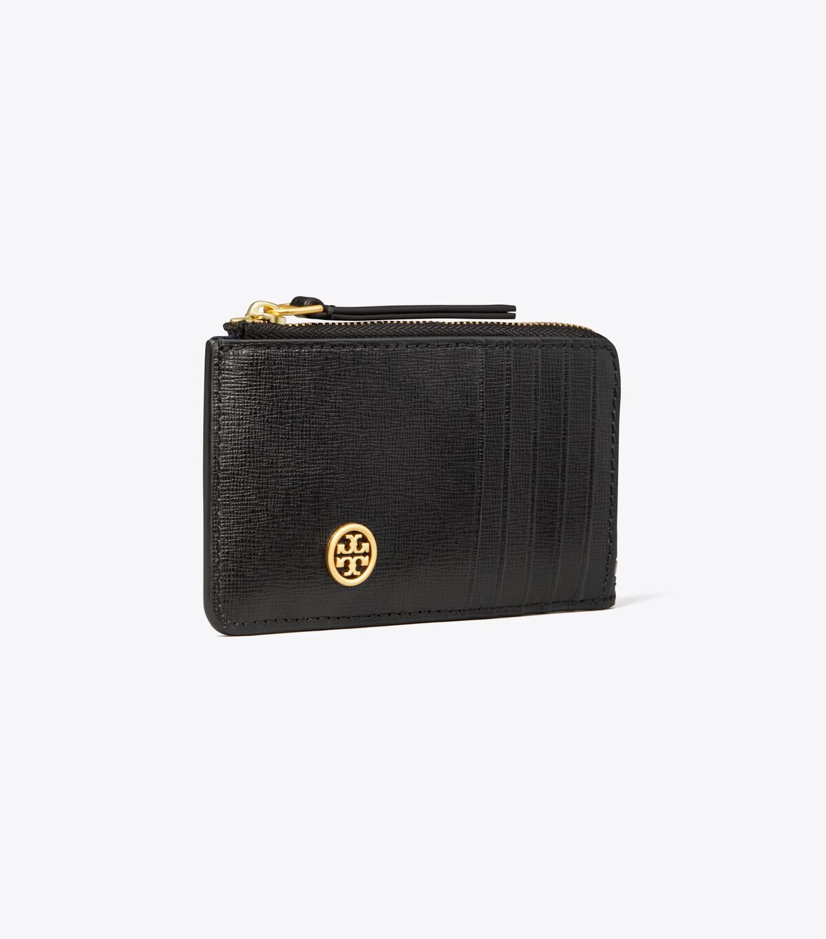 Tory Burch Black Robinson Top-zip Card Case