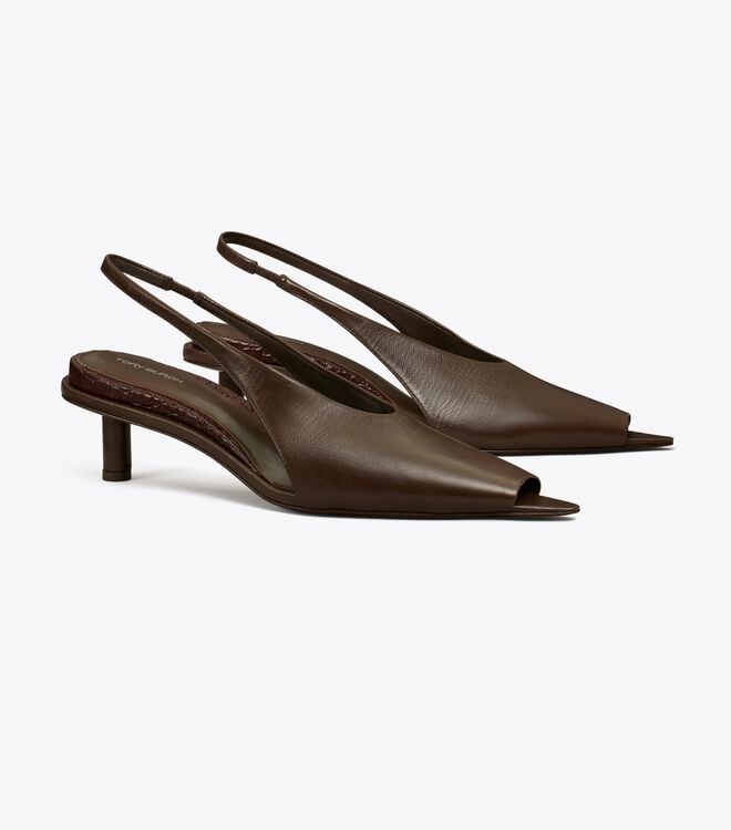 Tory Burch Chocolate Hidden Peep Toe Heels