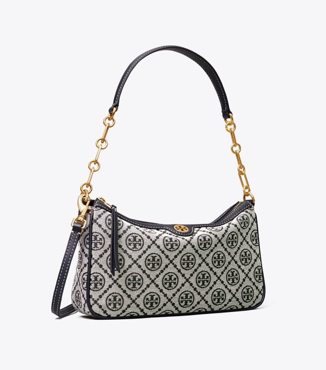 Tory Burch Navy T Monogram Jacquard Shoulder Bags