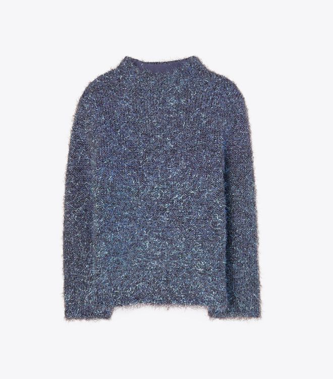 Tory Burch Blue Multicolor Tinsel Mockneck Sweaters