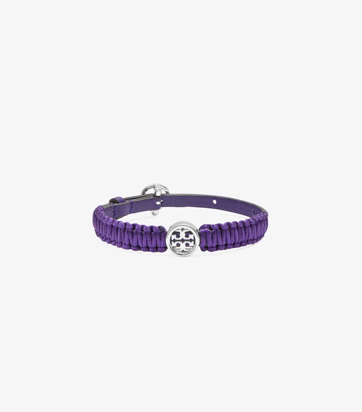 Tory Burch Silver Purple Miller Silk Leather Bracelet