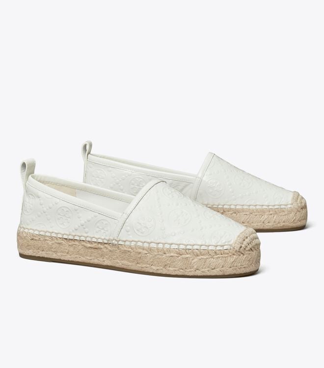Tory Burch White T Monogram Platform Ballet Flats
