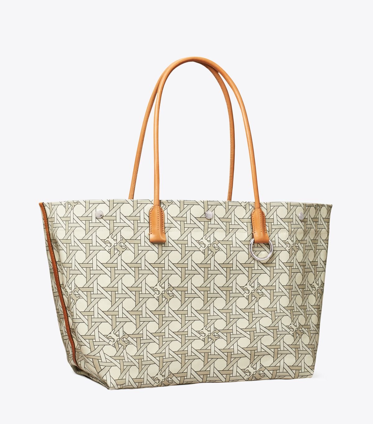 Tory Burch White Canvas Basketweave Tote Bags