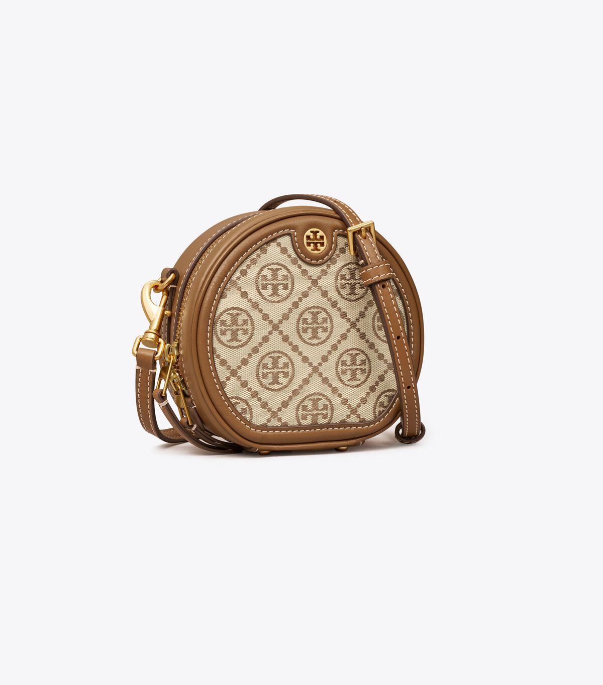 Tory Burch Brown T Monogram Jacquard Petite Moon Crossbody Bags
