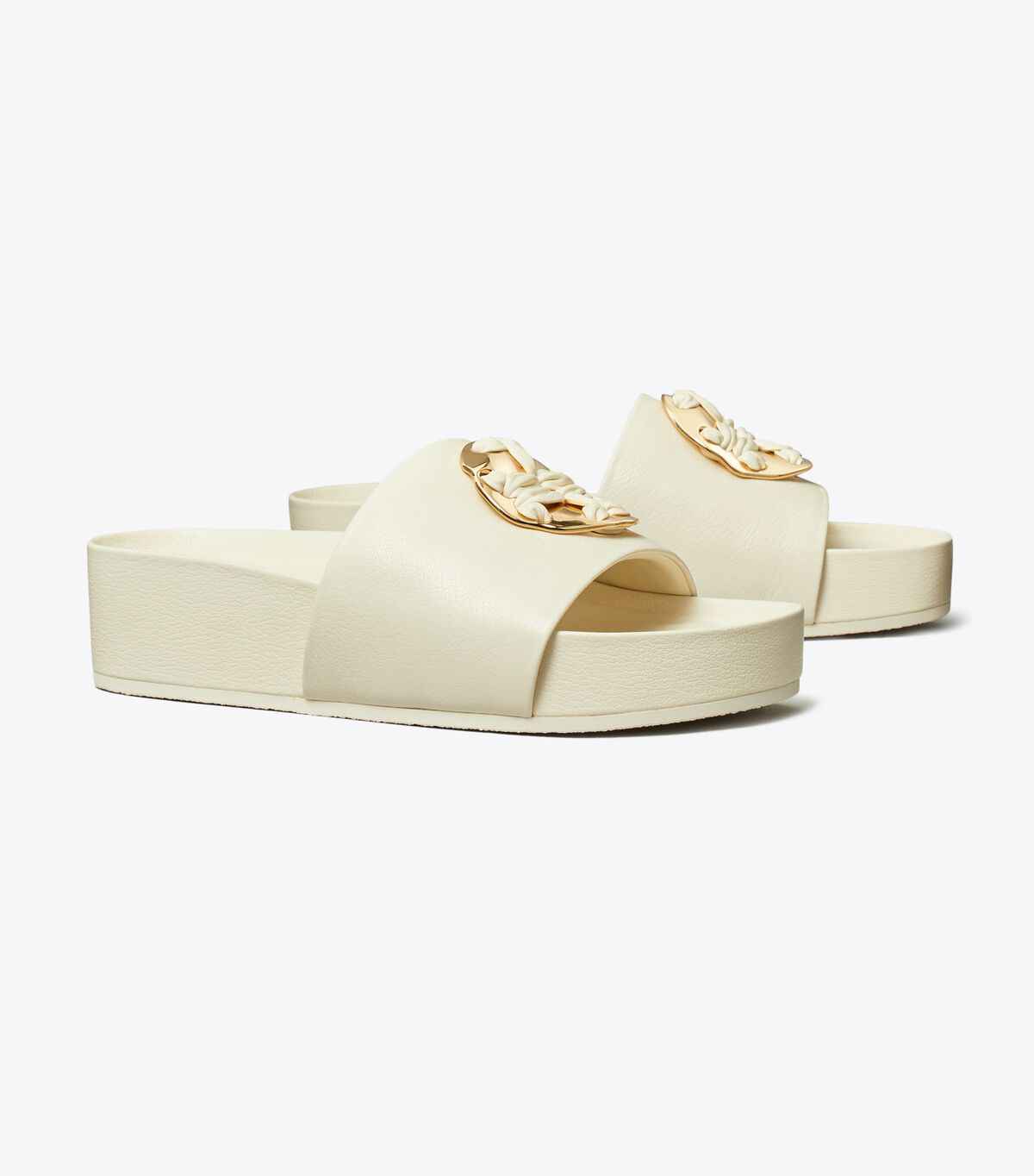 Tory Burch Light Cream Woven Double T Sandals