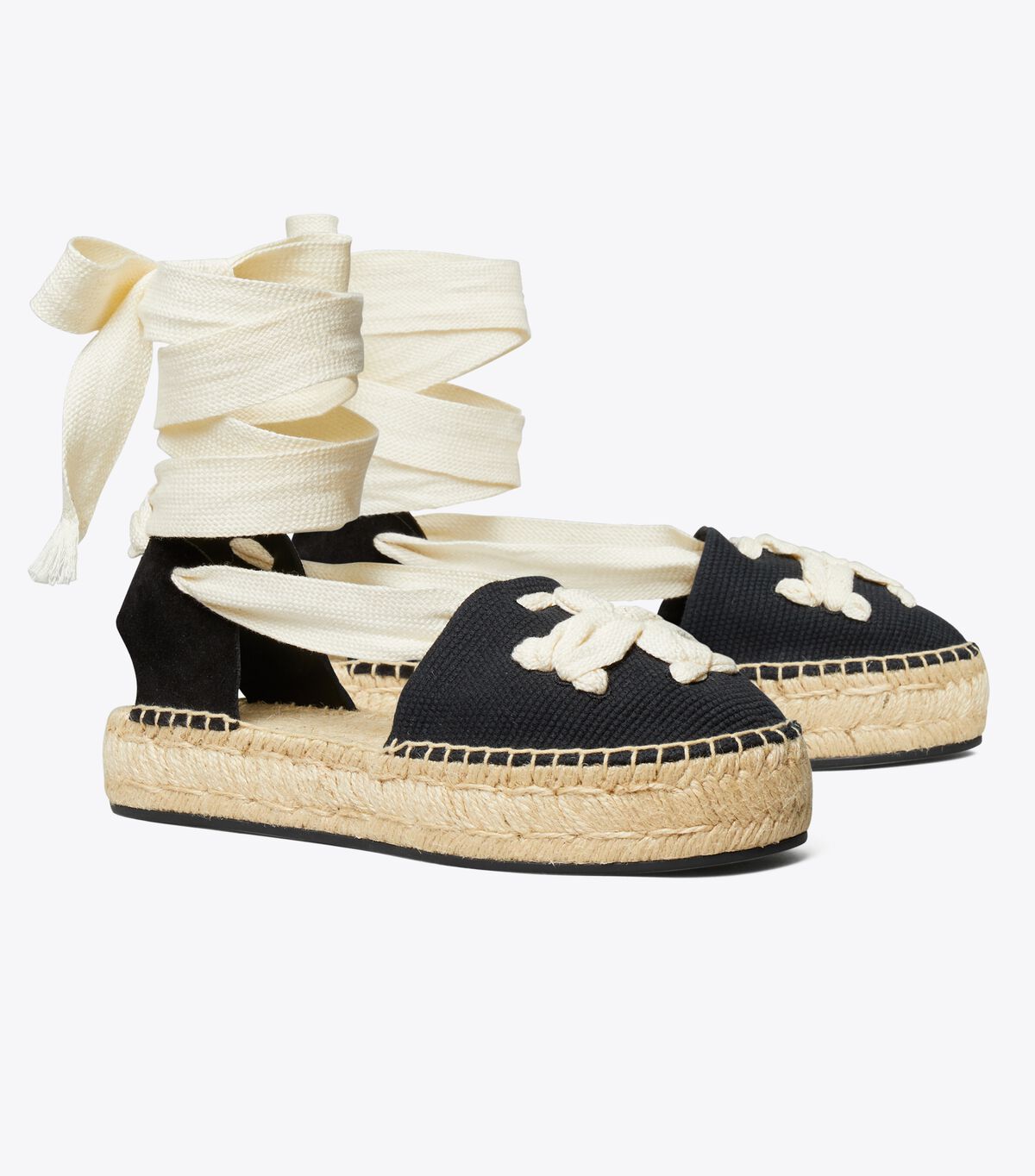 Tory Burch Black / Beige Ribbon Espadrille