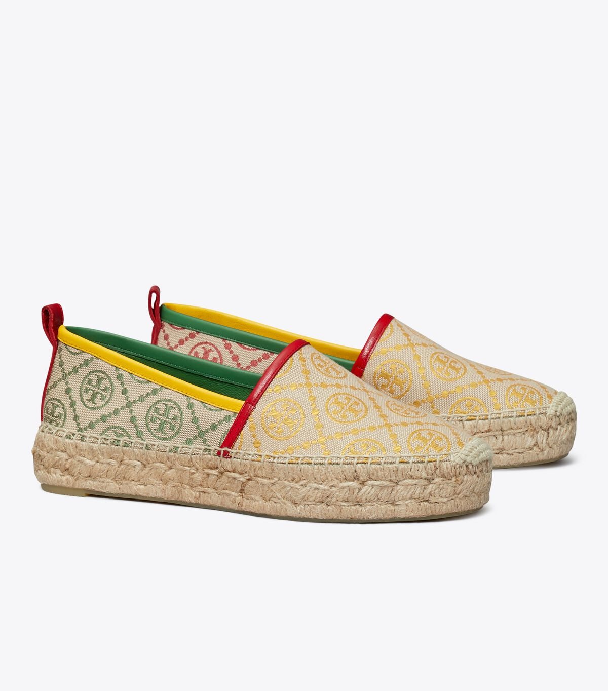 Tory Burch Gold / Green / Red T Monogram Platform Espadrille