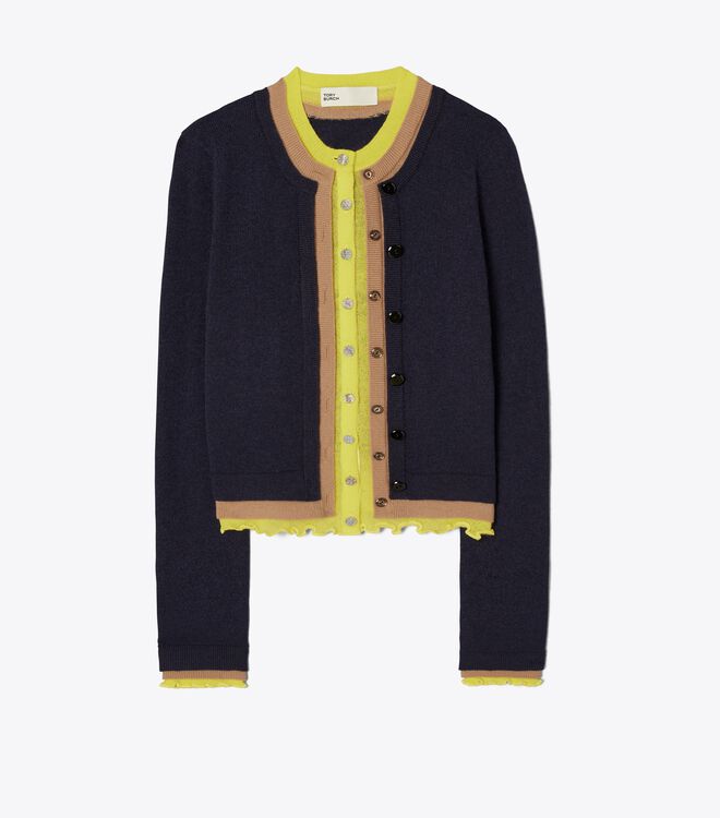 Tory Burch Navy Triple Layer Cashmere Cardigan