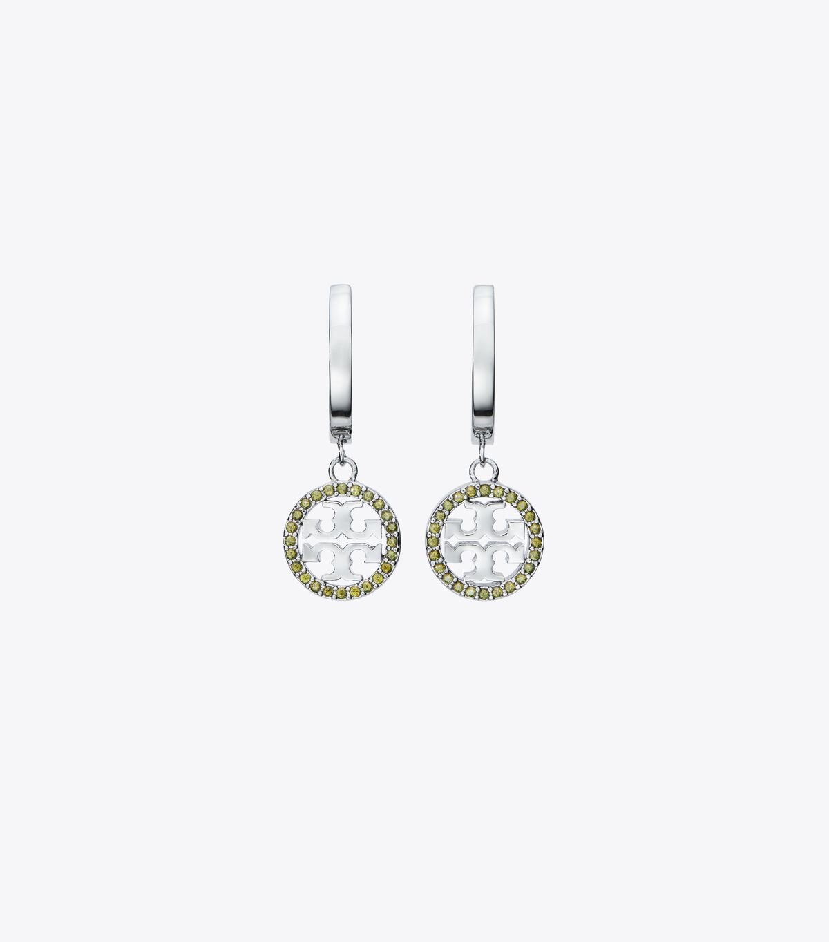 Tory Burch Silver / Olive Miller Pavé Hoop Earrings
