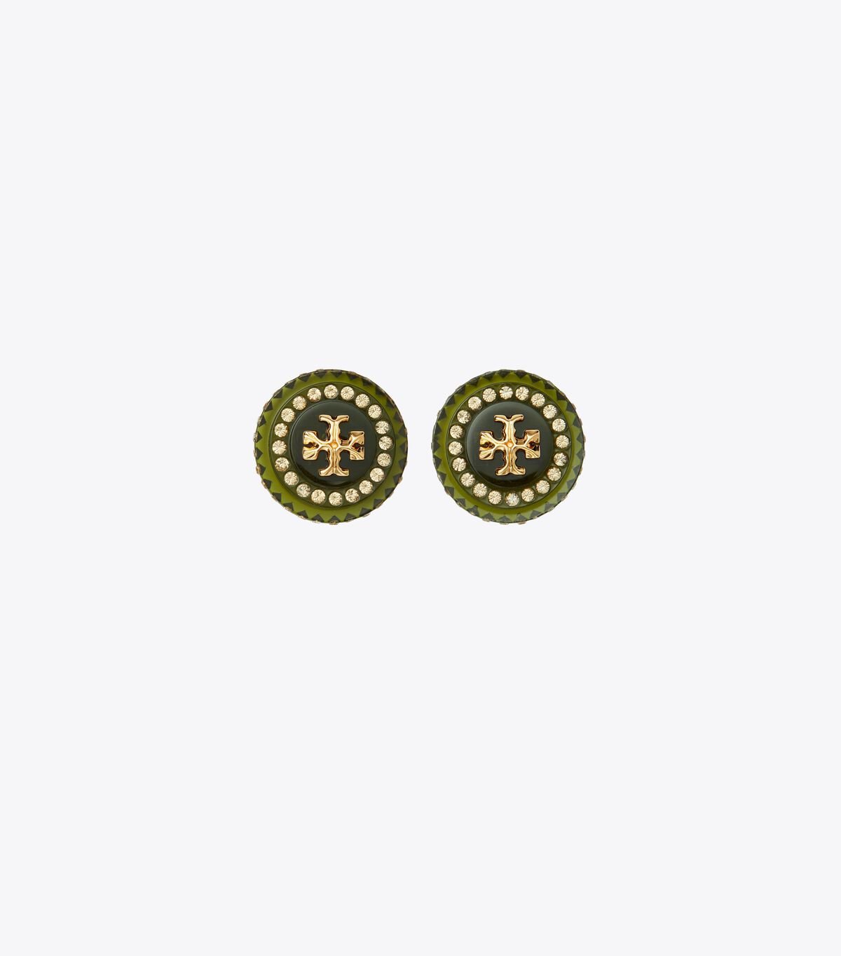 Tory Burch Green Roxanne Crystal Resin Stud Earrings