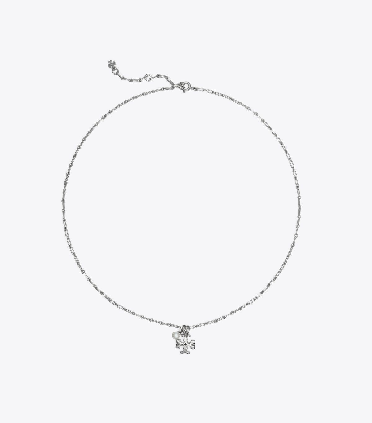 Tory Burch Silver / Cream Thin Roxanne Pendant Necklace