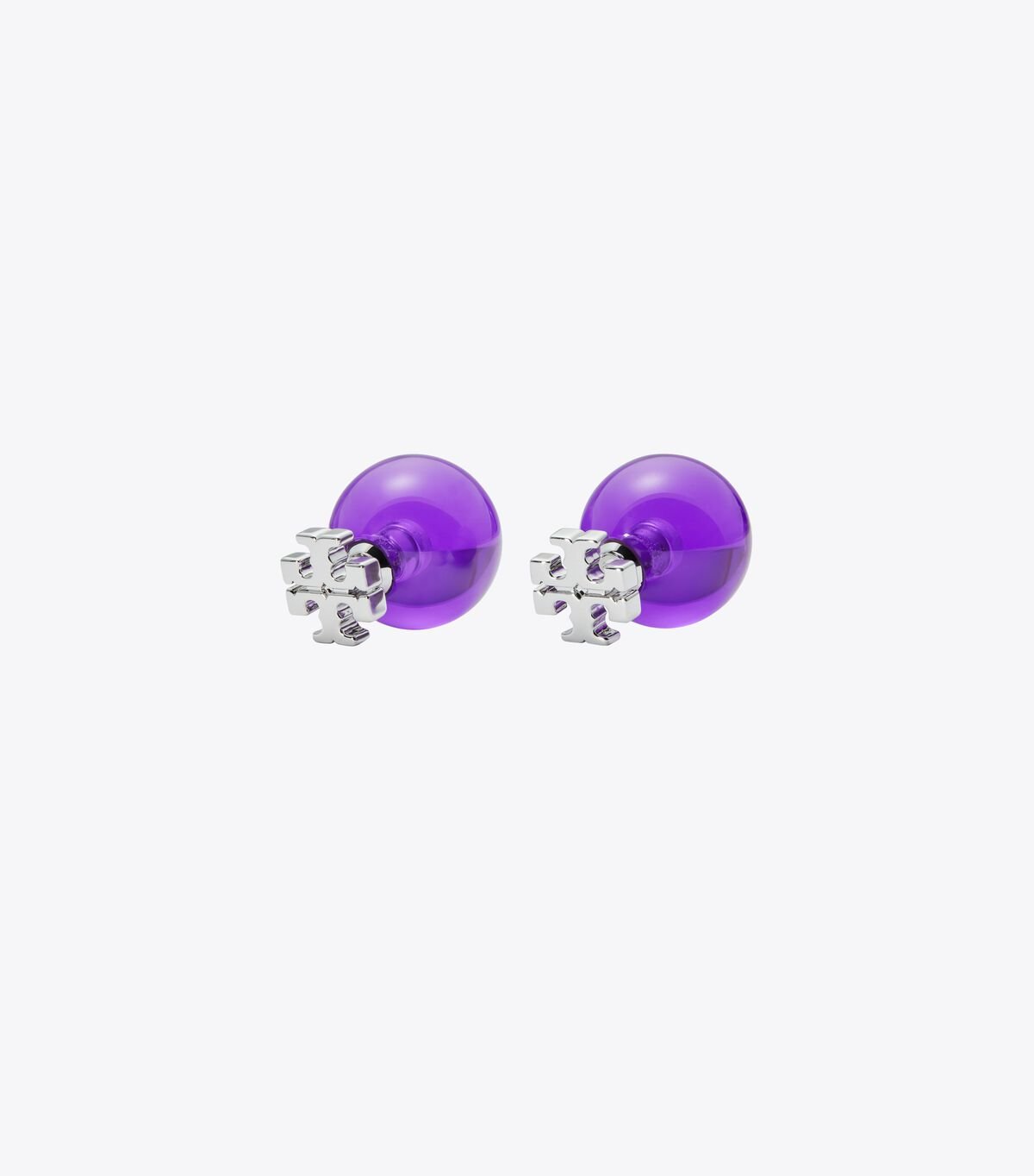 Tory Burch Silver / Purple Resin Logo Double-stud Earrings