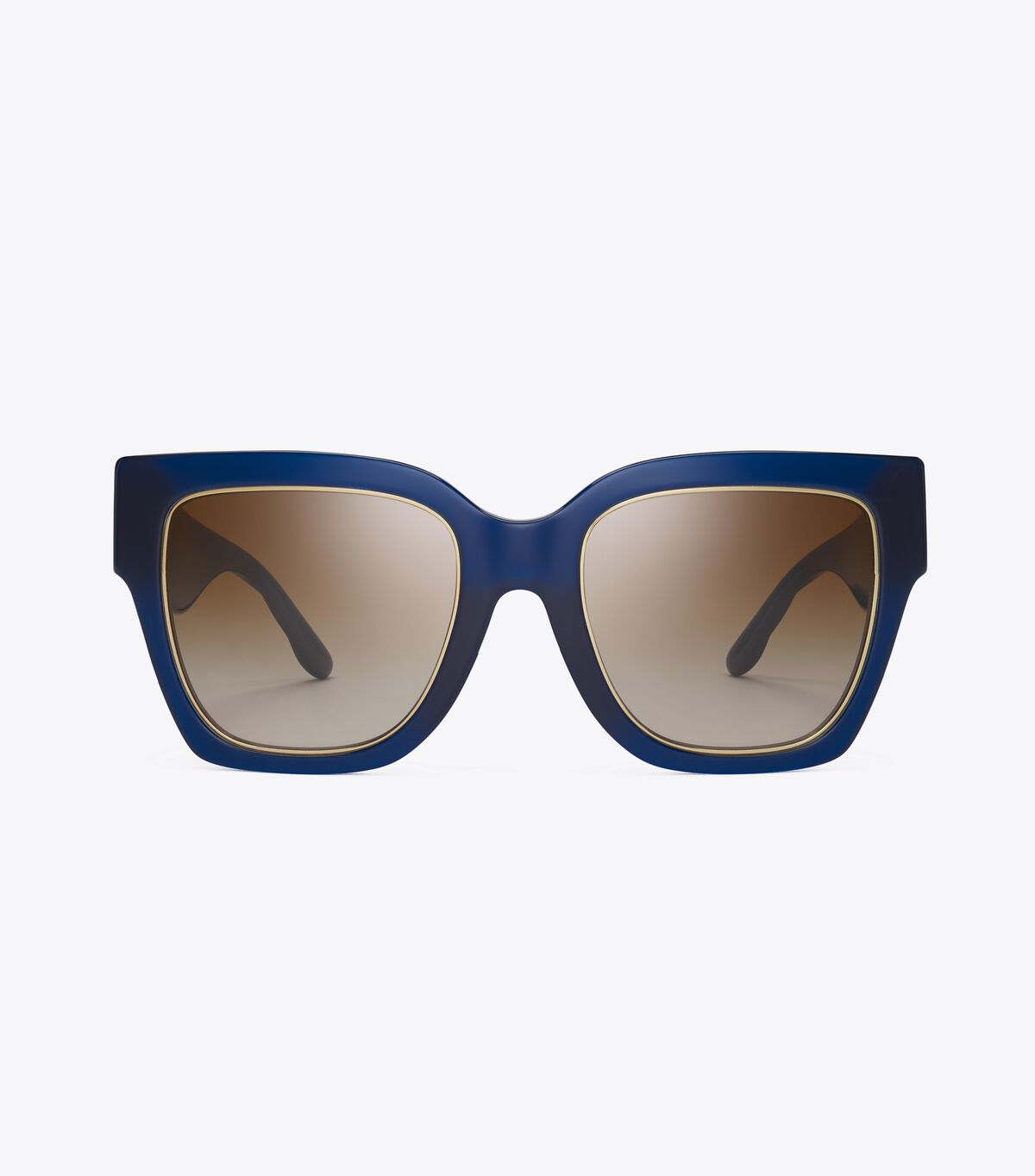 Tory Burch Navy Brown Kira Chevron Square Sunglasses