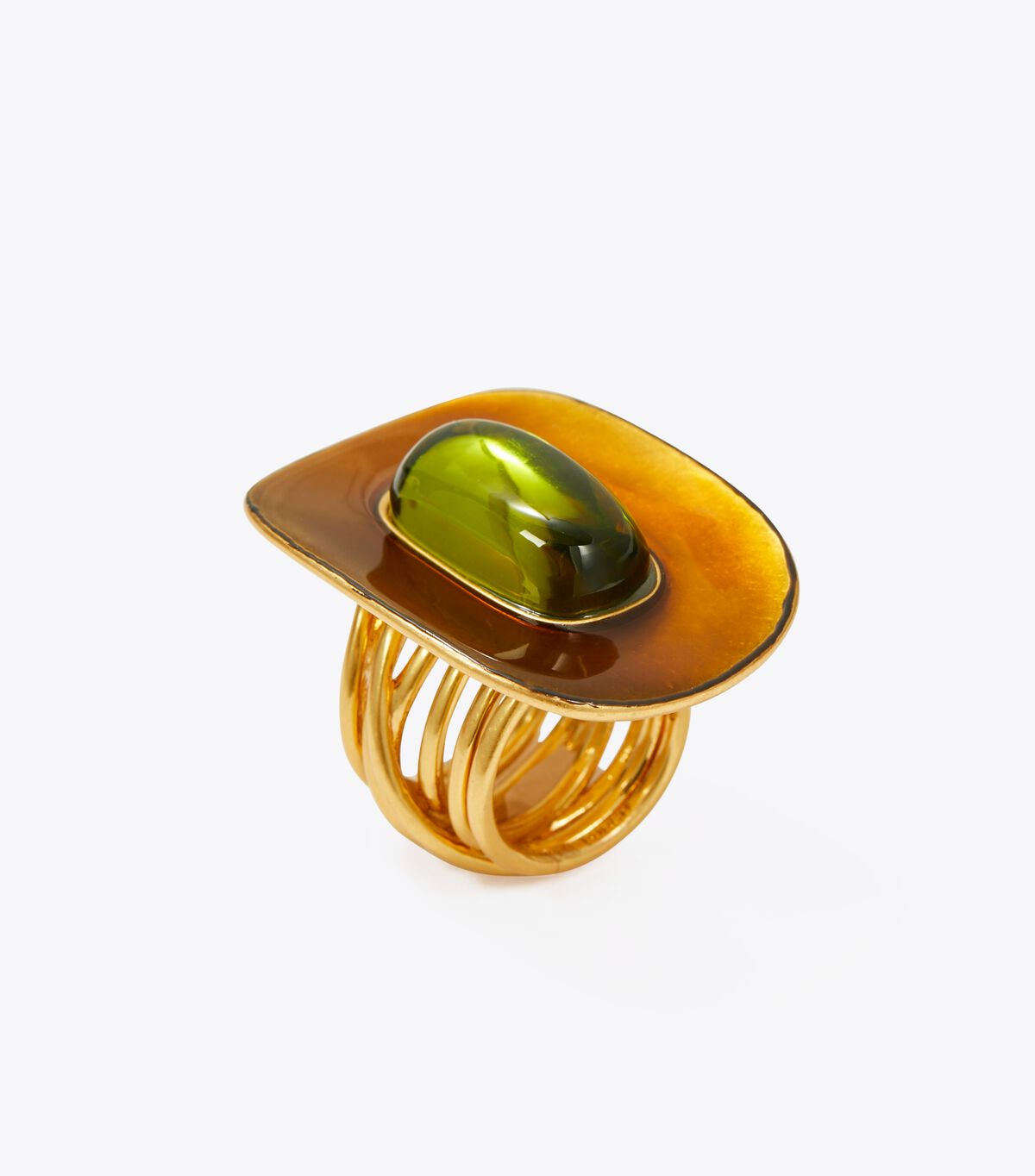 Tory Burch Brown Light Gold / Green Glass Ring