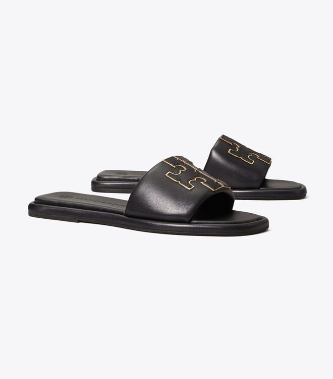 Tory Burch Black / Gold Double T Sandals