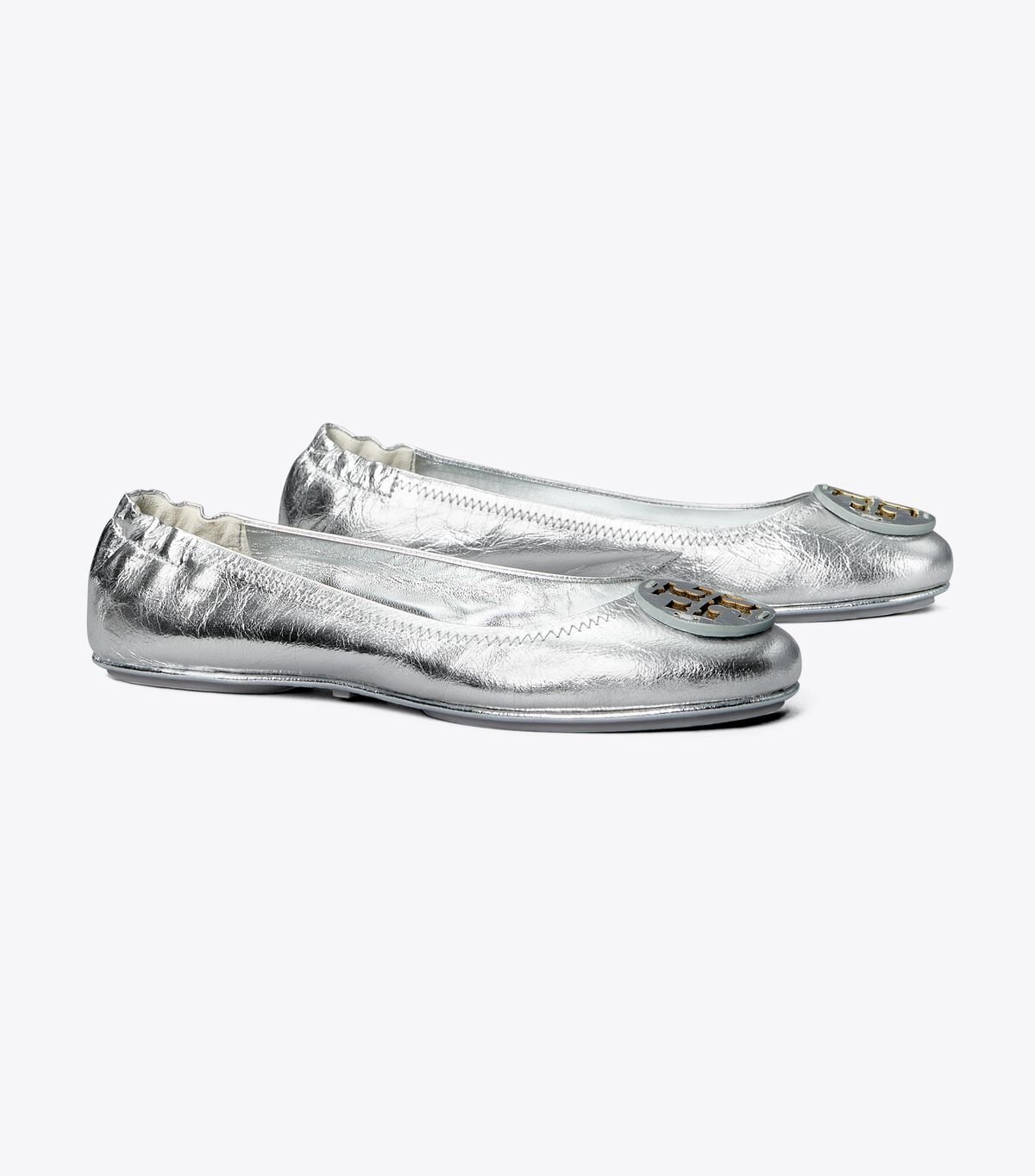 Tory Burch Silver Minnie Travel Ballet Flats