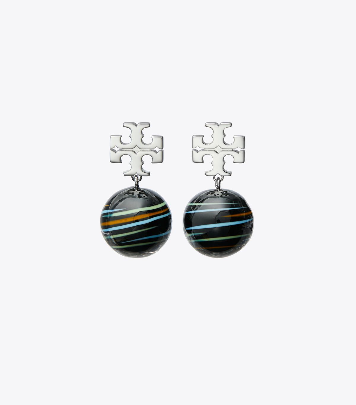 Tory Burch Silver / Black Multicolor Roxanne Small Drop Earrings