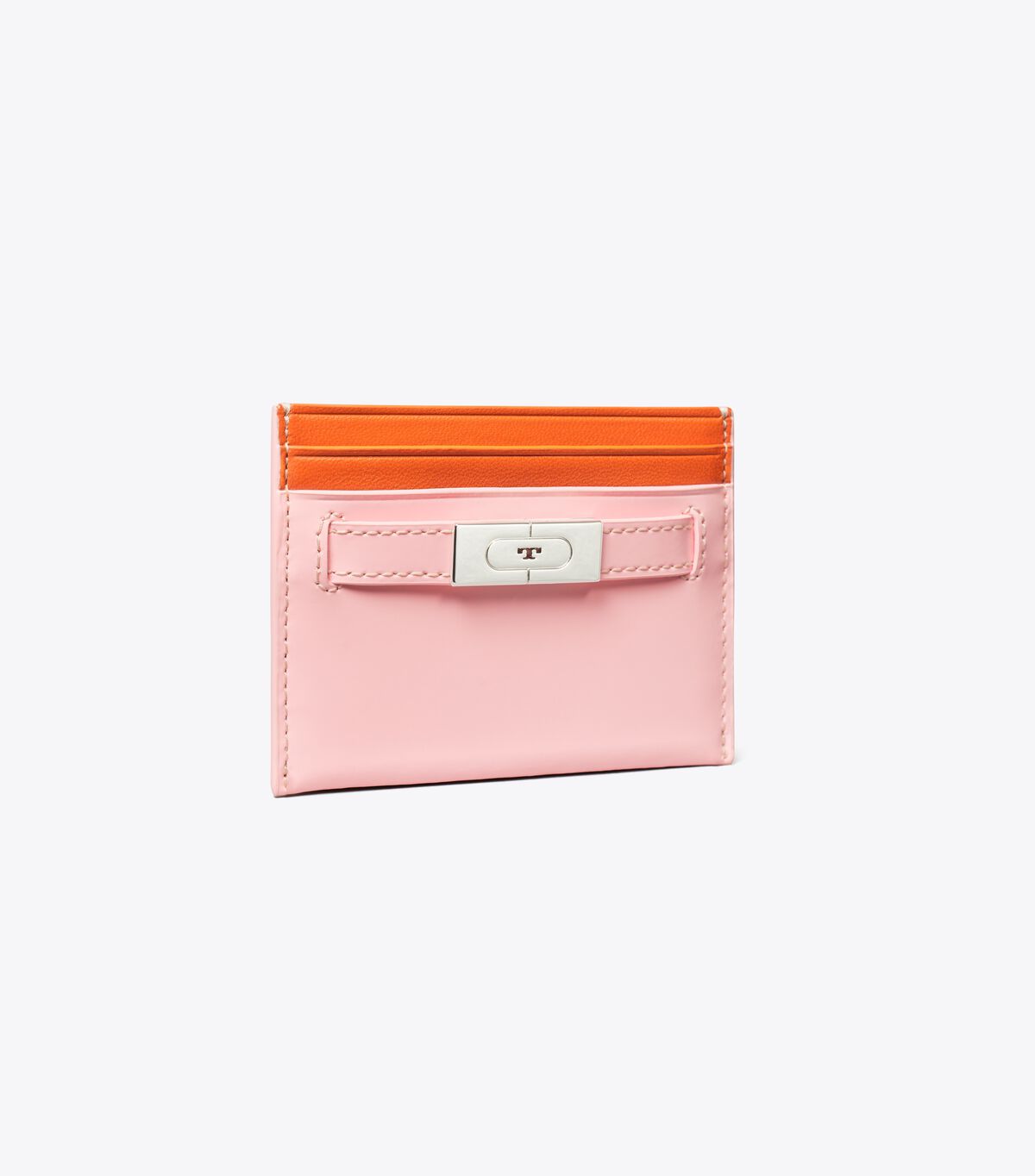 Tory Burch Pink Polished Leather T Card Case