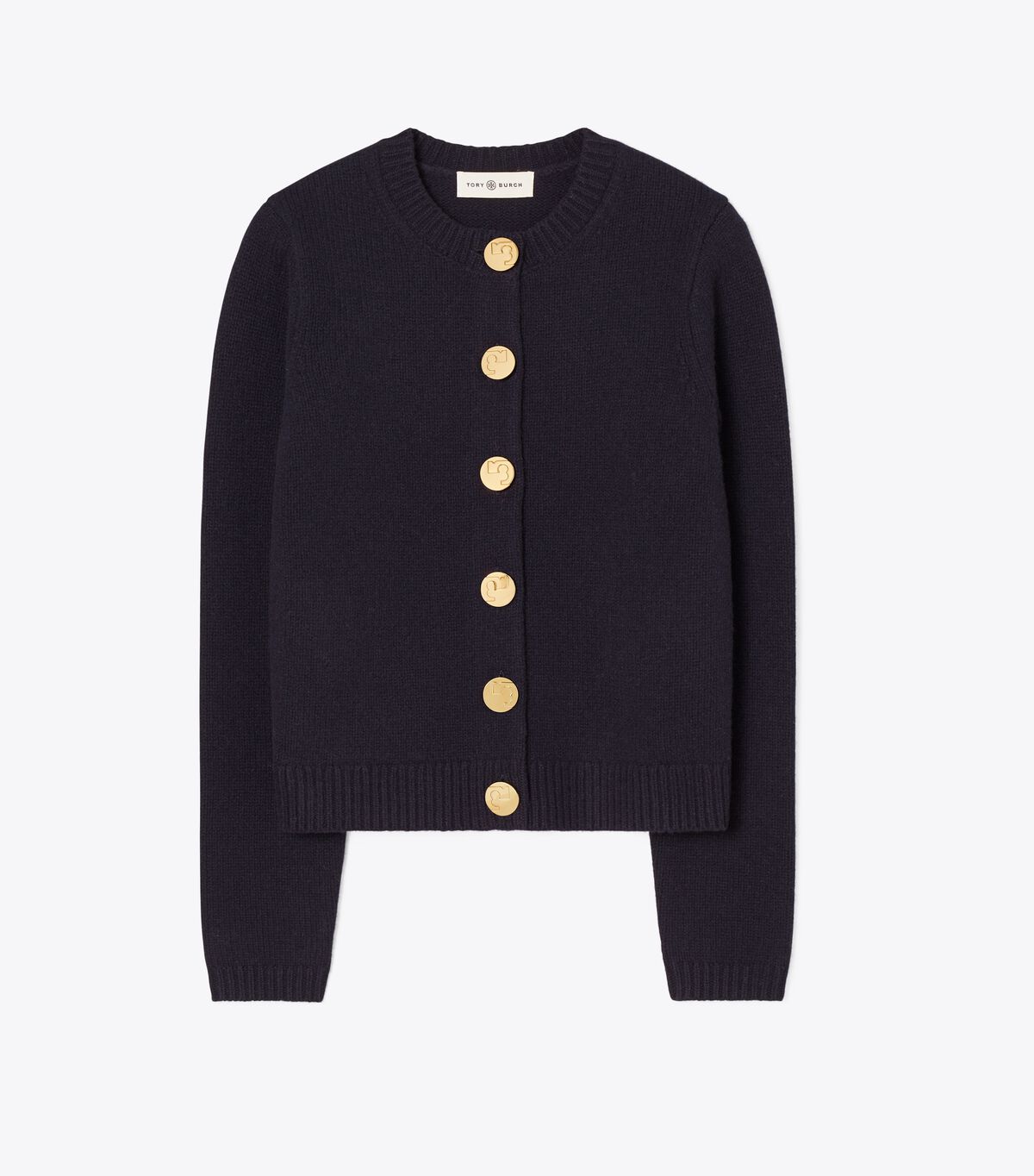 Tory Burch Navy Logo Button Wool Cardigan