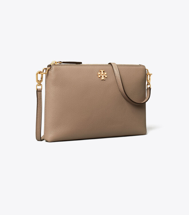 Tory Burch Grey Mercer Pebbled Zip Crossbody Bags