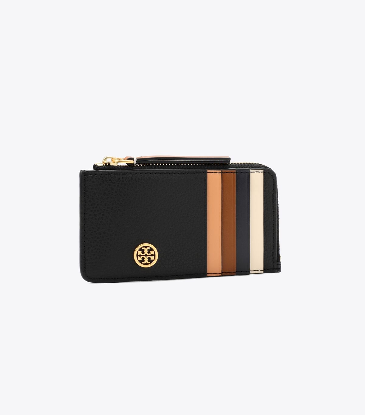 Tory Burch Black Robinson Pebbled Top-zip Card Case