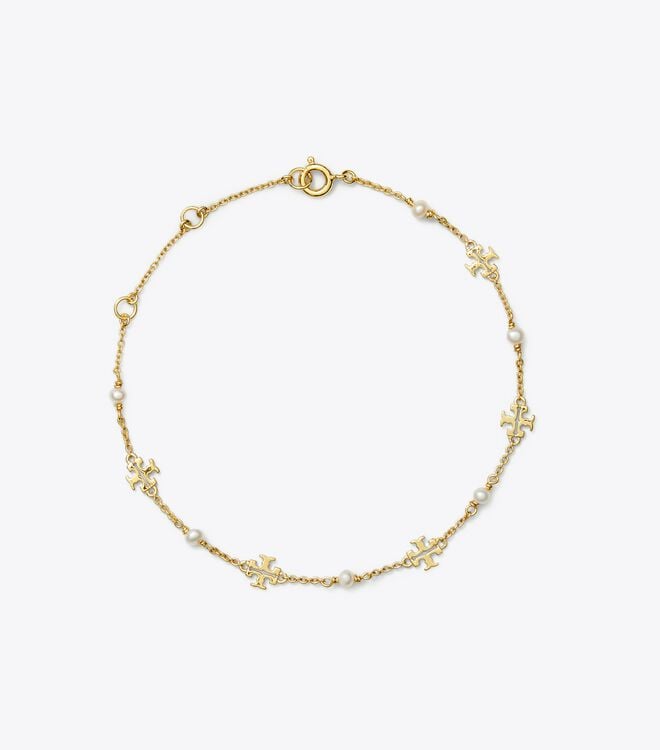 Tory Burch Gold Kira Pearl Delicate Chain Bracelet