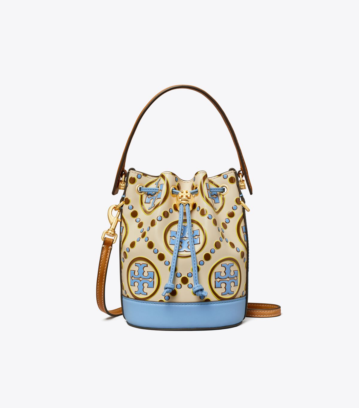Tory Burch White / Blue T Monogram Contrast Embossed Mini Bag