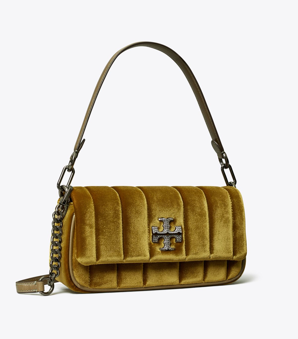 Tory Burch Dark Yellow Small Kira Velvet Flap Shoulder Bags