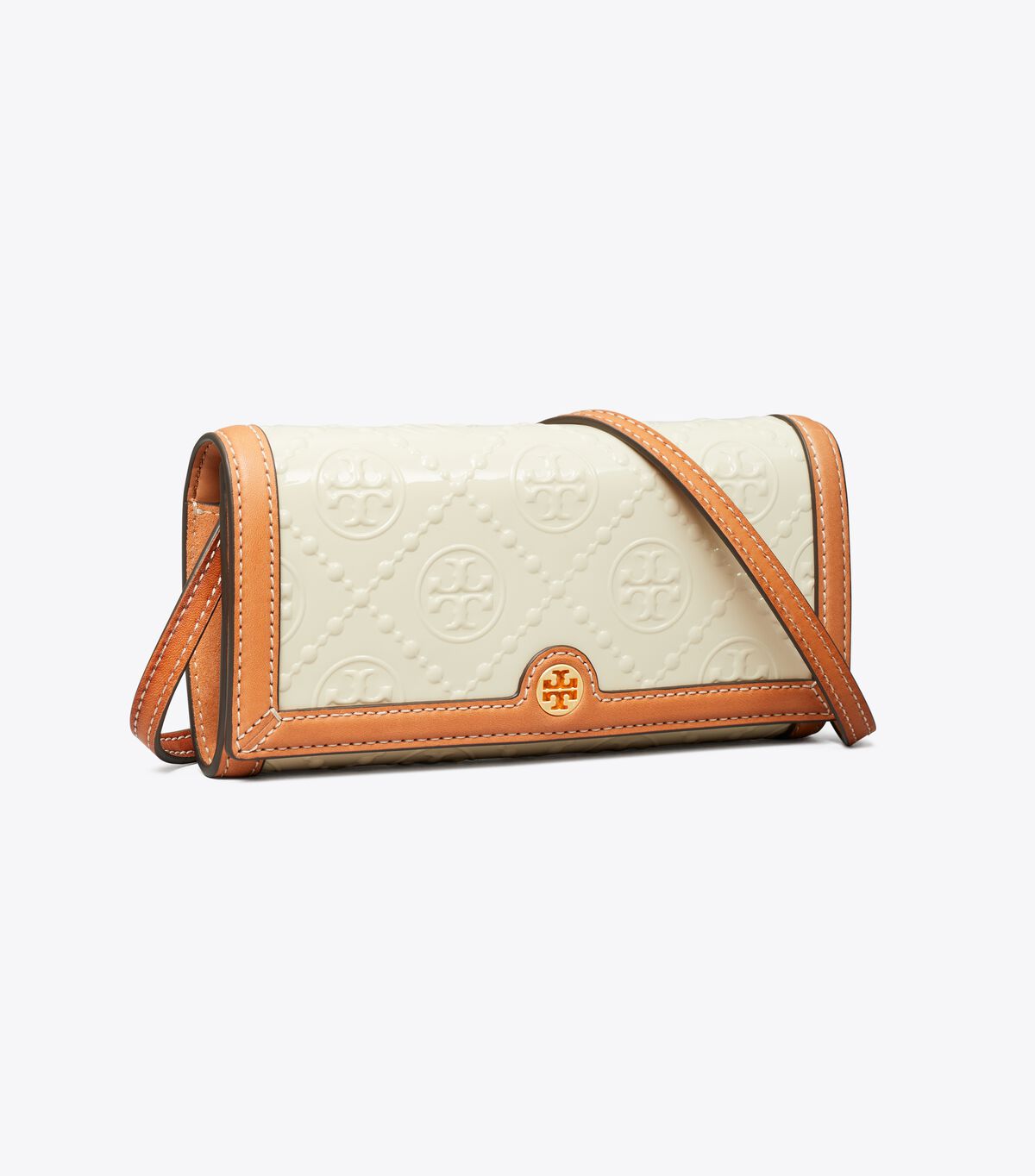 Tory Burch Khaki T Monogram Patent Crossbody Bags