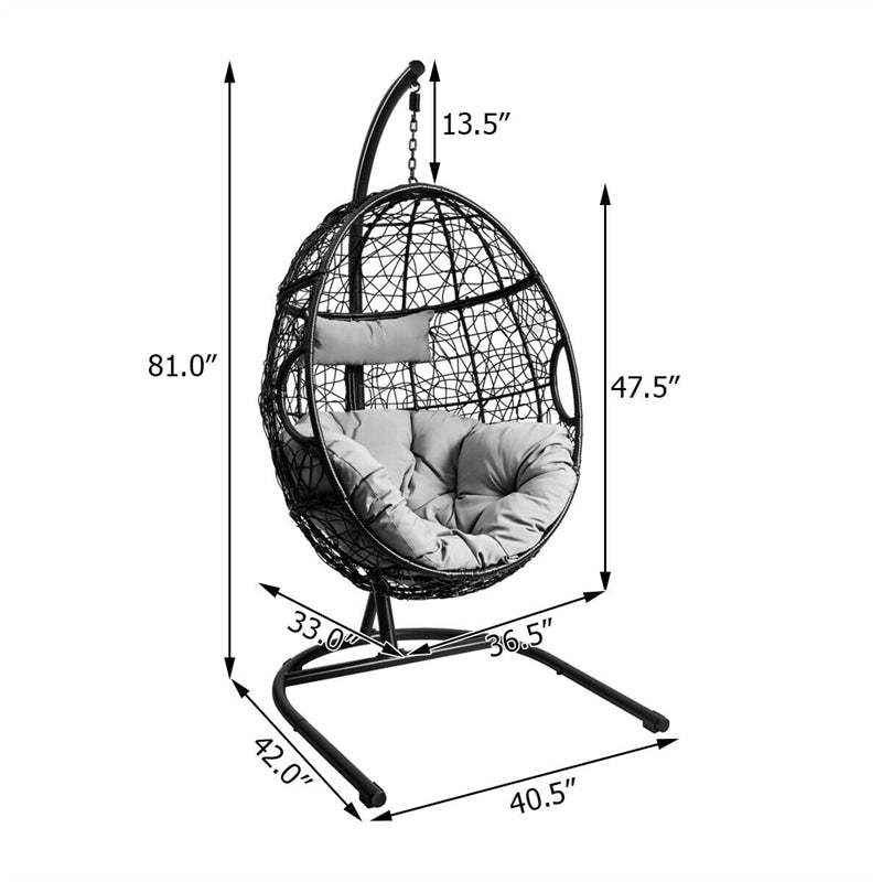 Outdoor Hanging Egg Chair Swing Hammock Chair Set with Stand & Cushion