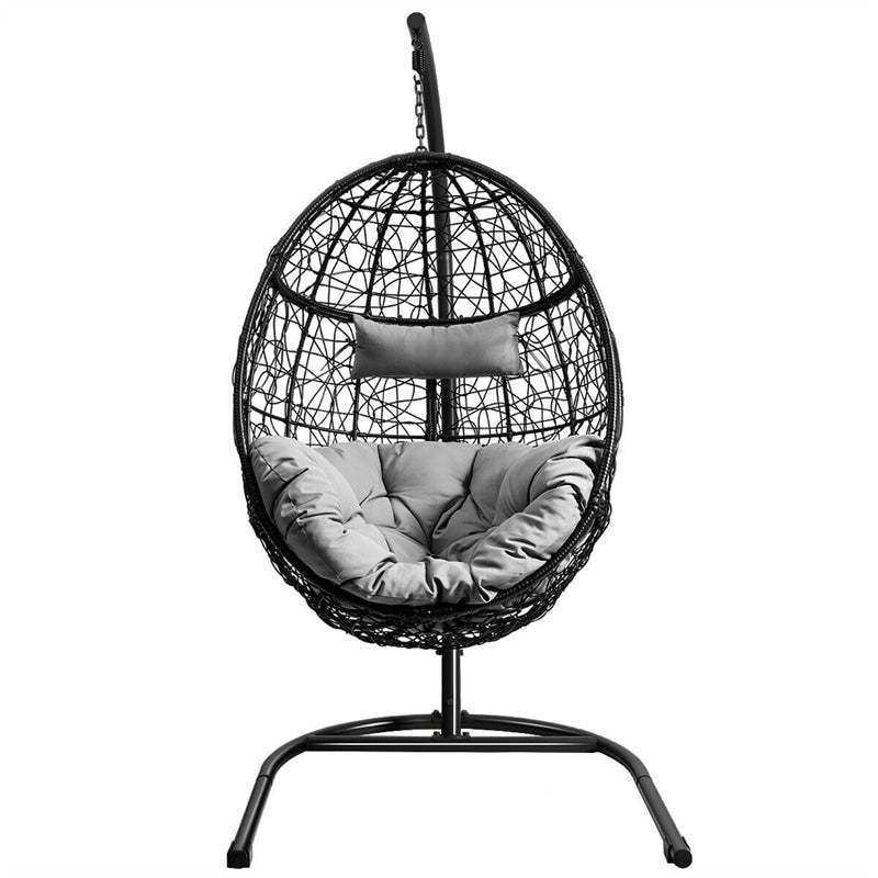 Outdoor Hanging Egg Chair Swing Hammock Chair Set with Stand & Cushion