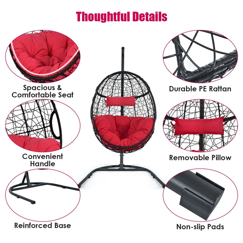 Outdoor Hanging Egg Chair Swing Hammock Chair Set with Stand & Cushion