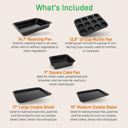 Baking Set – 10 Piece – Deluxe Non Stick Black Coating Inside and Outside –  Carbon Steel Bakeware Set – PFOA PFOS and PTFE Free by Bakken