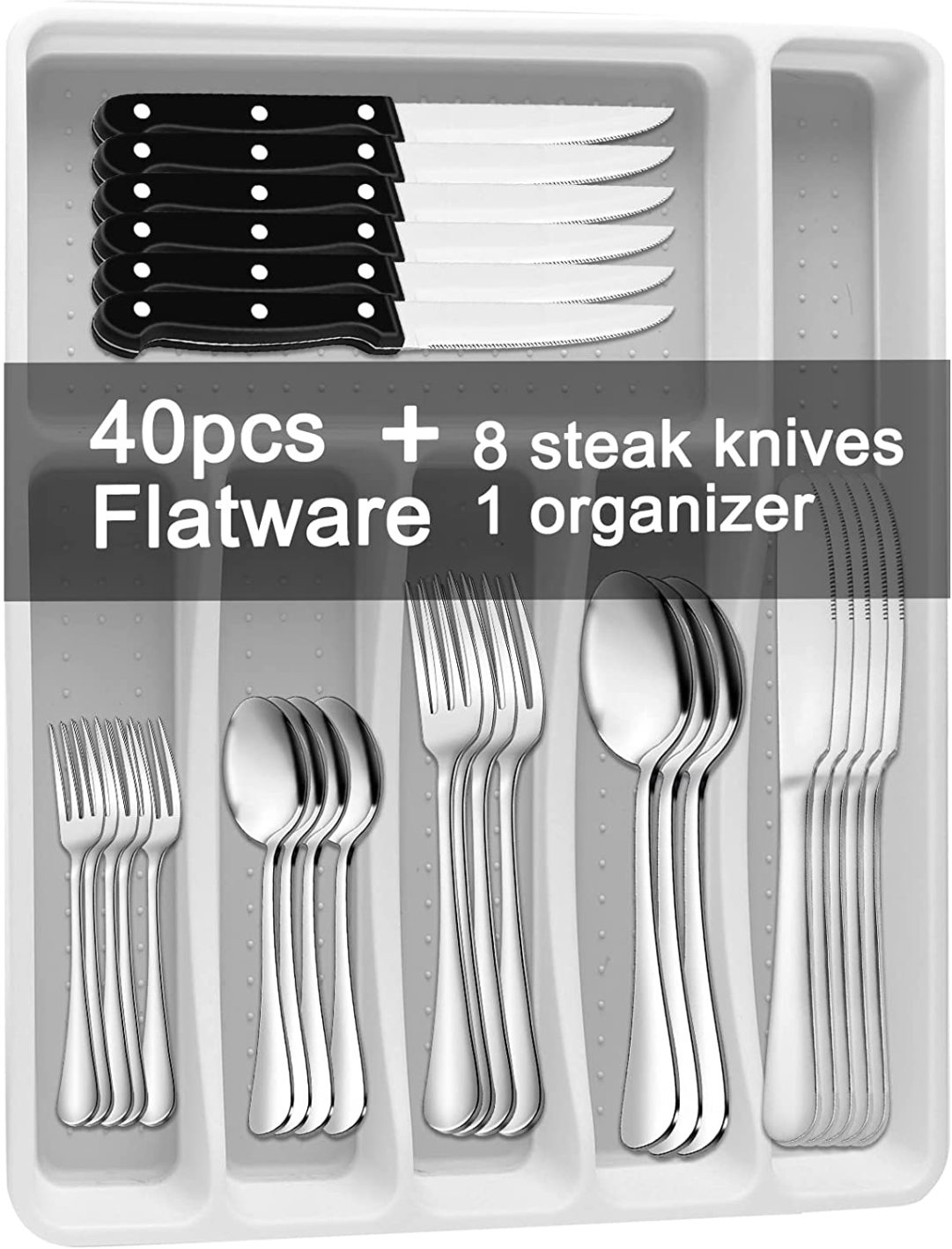24 Piece Silverware Set with Steak Knives, Stainless Steel Flatware Set,  Cutlery Set Service for 4, Mirror Polished Utensils Set, Forks and Spoons