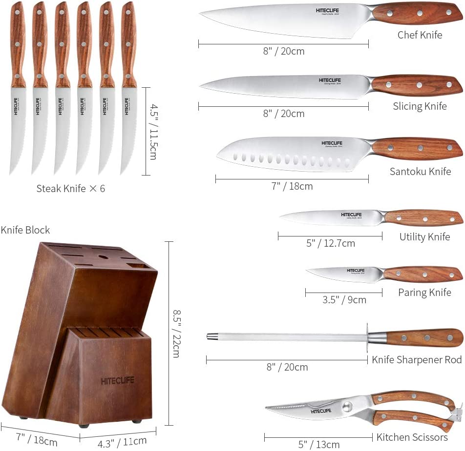 HITECLIFE Kitchen Knife Set with Block 14-Piece, Chef knife Set with Knife  Sharpener 