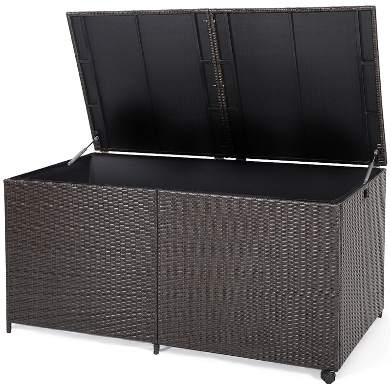 175 Gallon Rattan Garden Storage Box Wicker Deck Box with 2 Universal