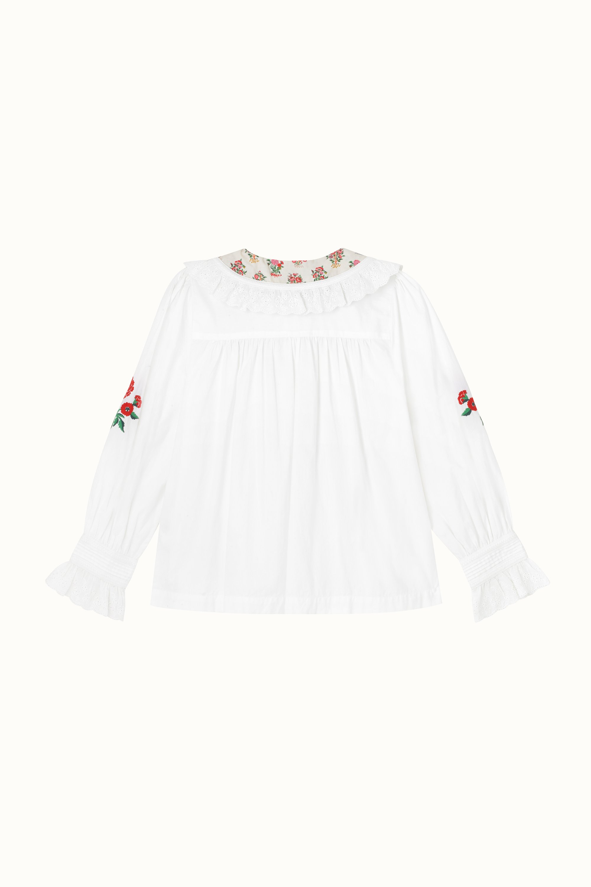 Carnation Embroidery Ruffle Collar Blouse