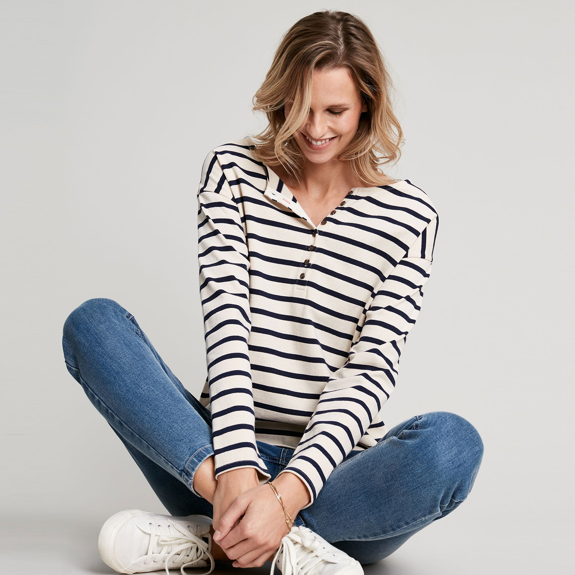 Joules Ladies Olive Long Sleeve Henley Top