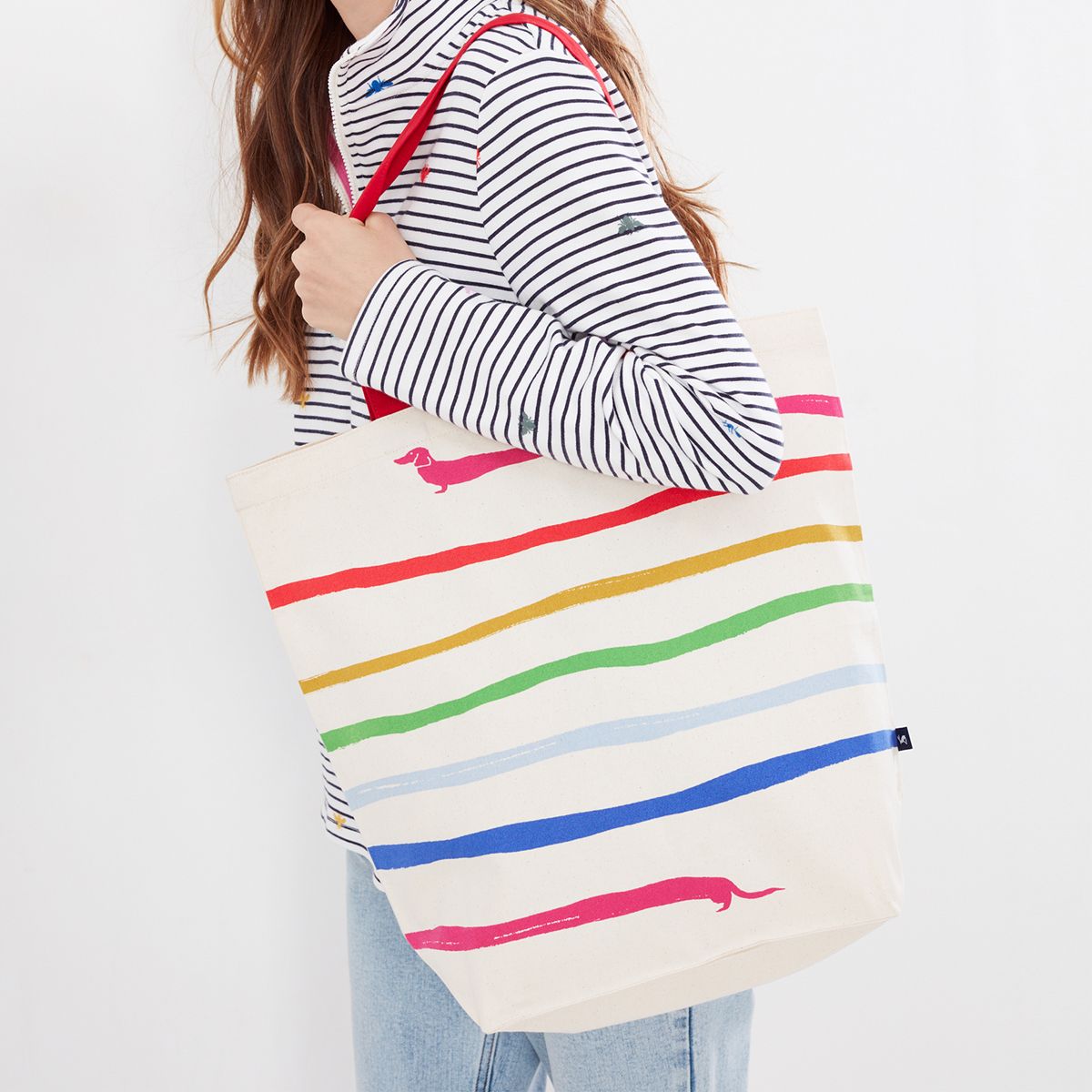 Joules Rainbow Sausage Dog Print Lulu Shopper Tote Bag