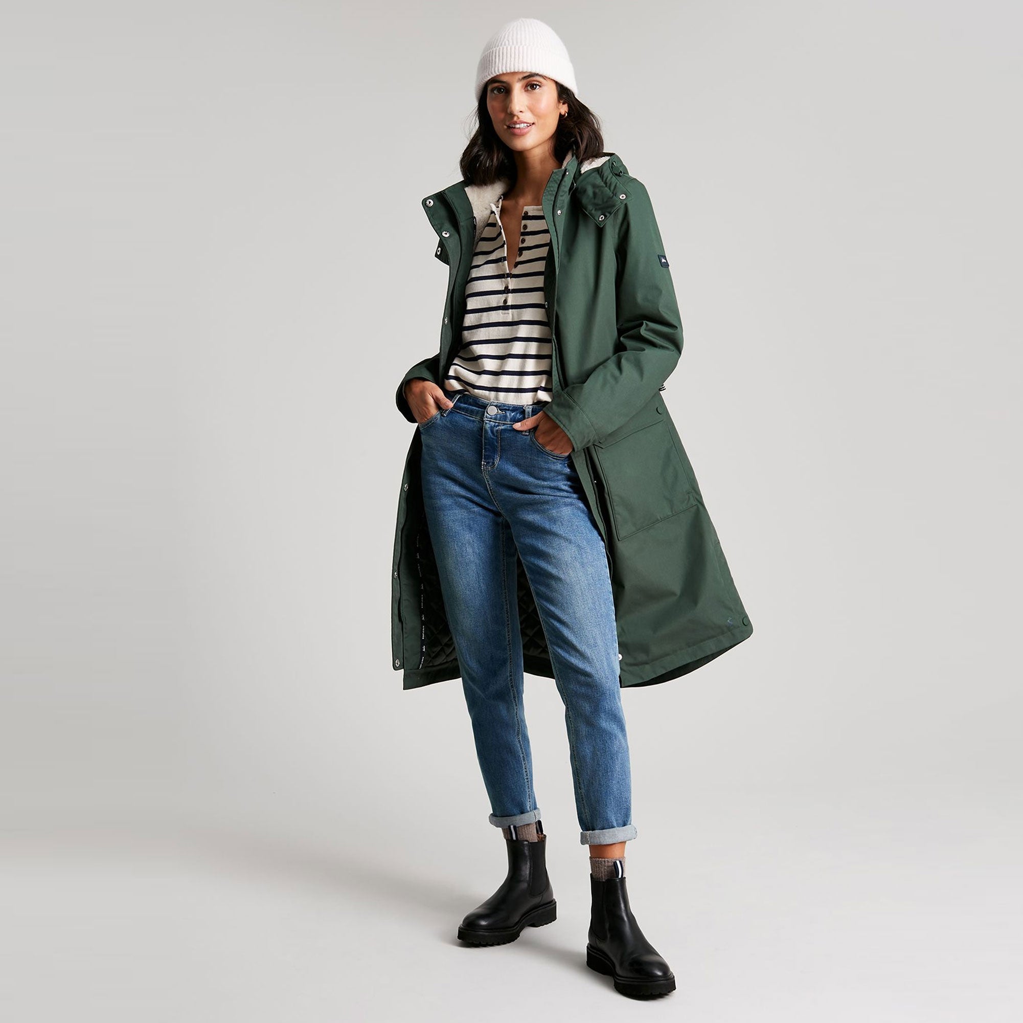 Joules Ladies Loxley Cosy Longline Parka With Borg Lining