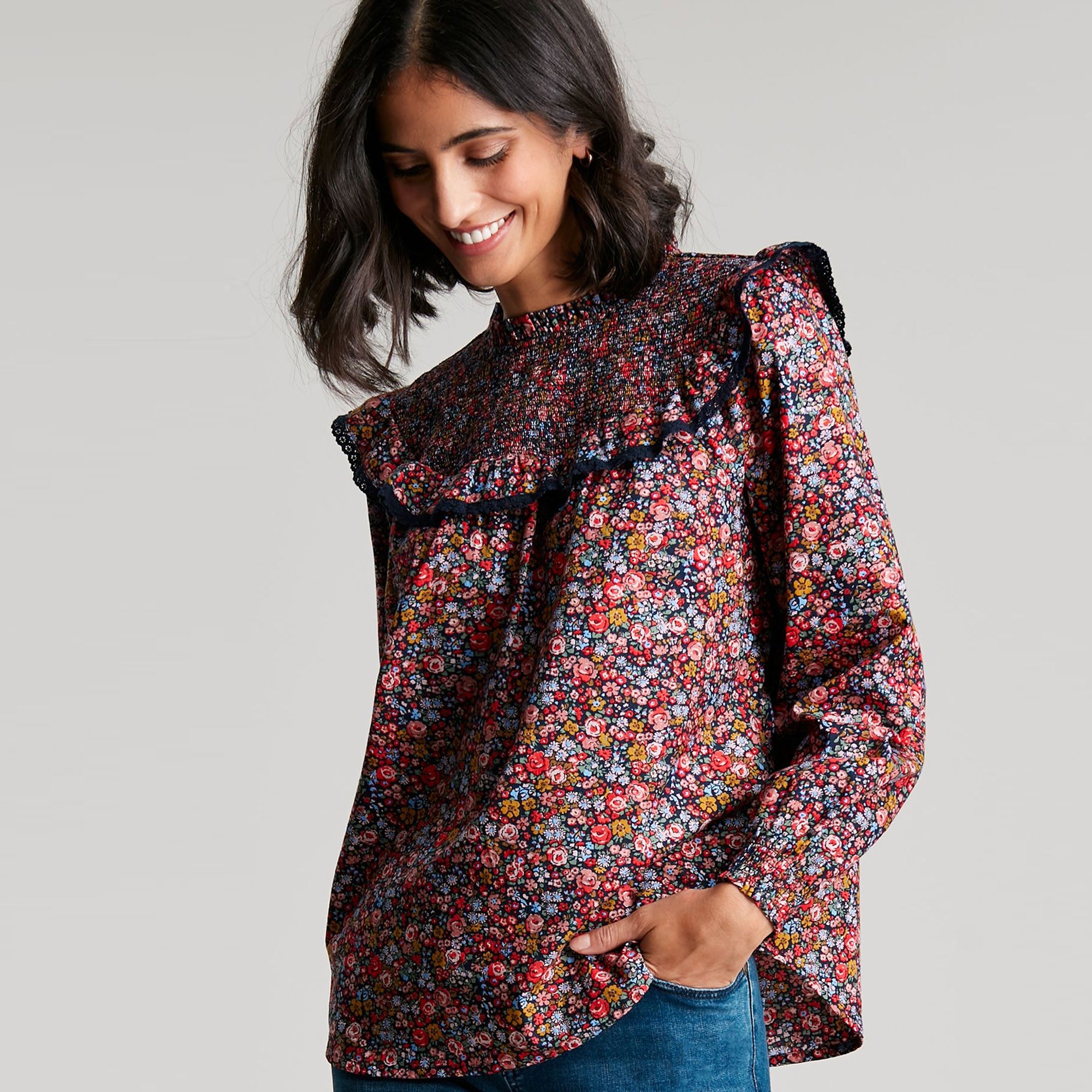 Joules Ladies Delilah Curved Yoke Top With Frill