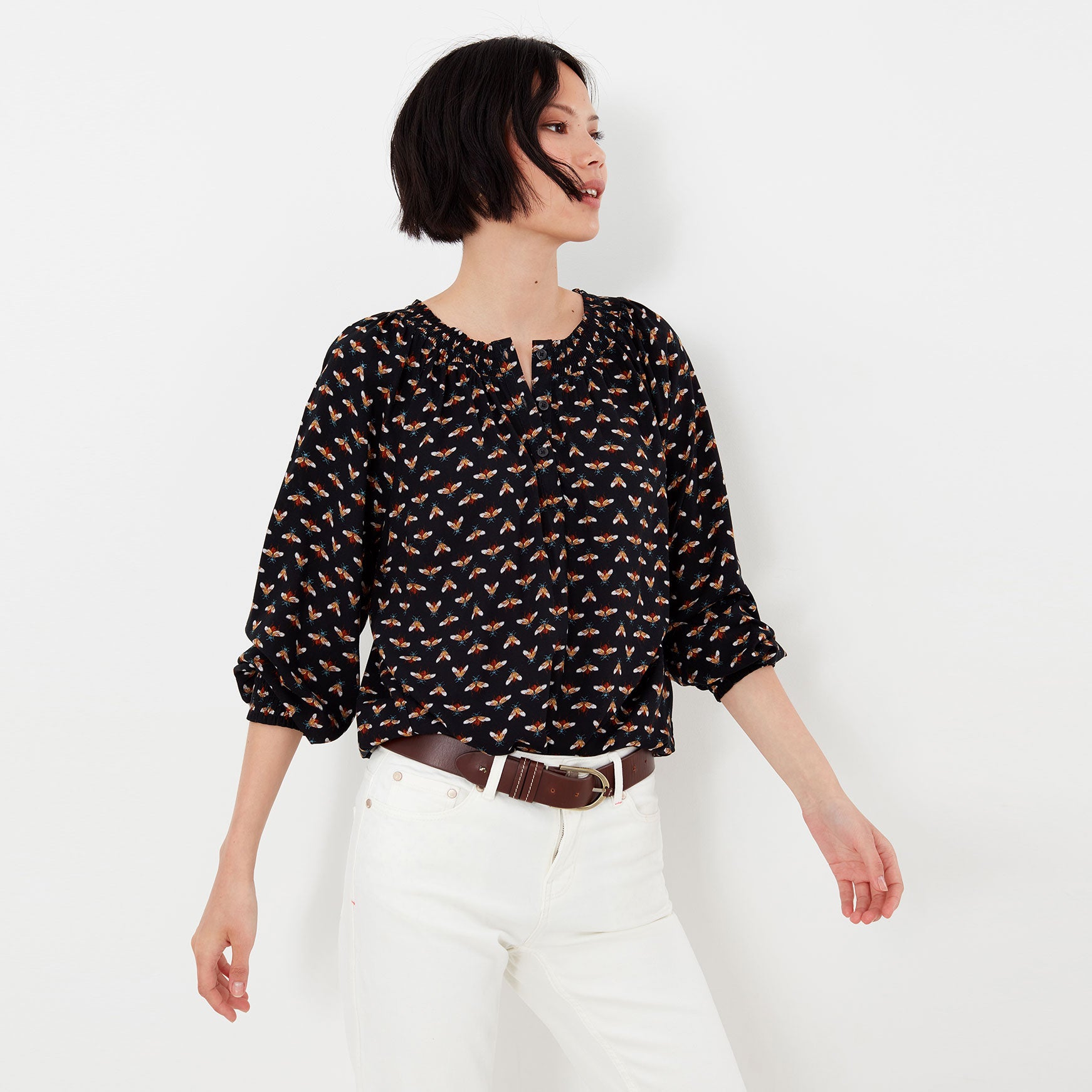 Joules Ladies Talia Smocked Neck Pop Over