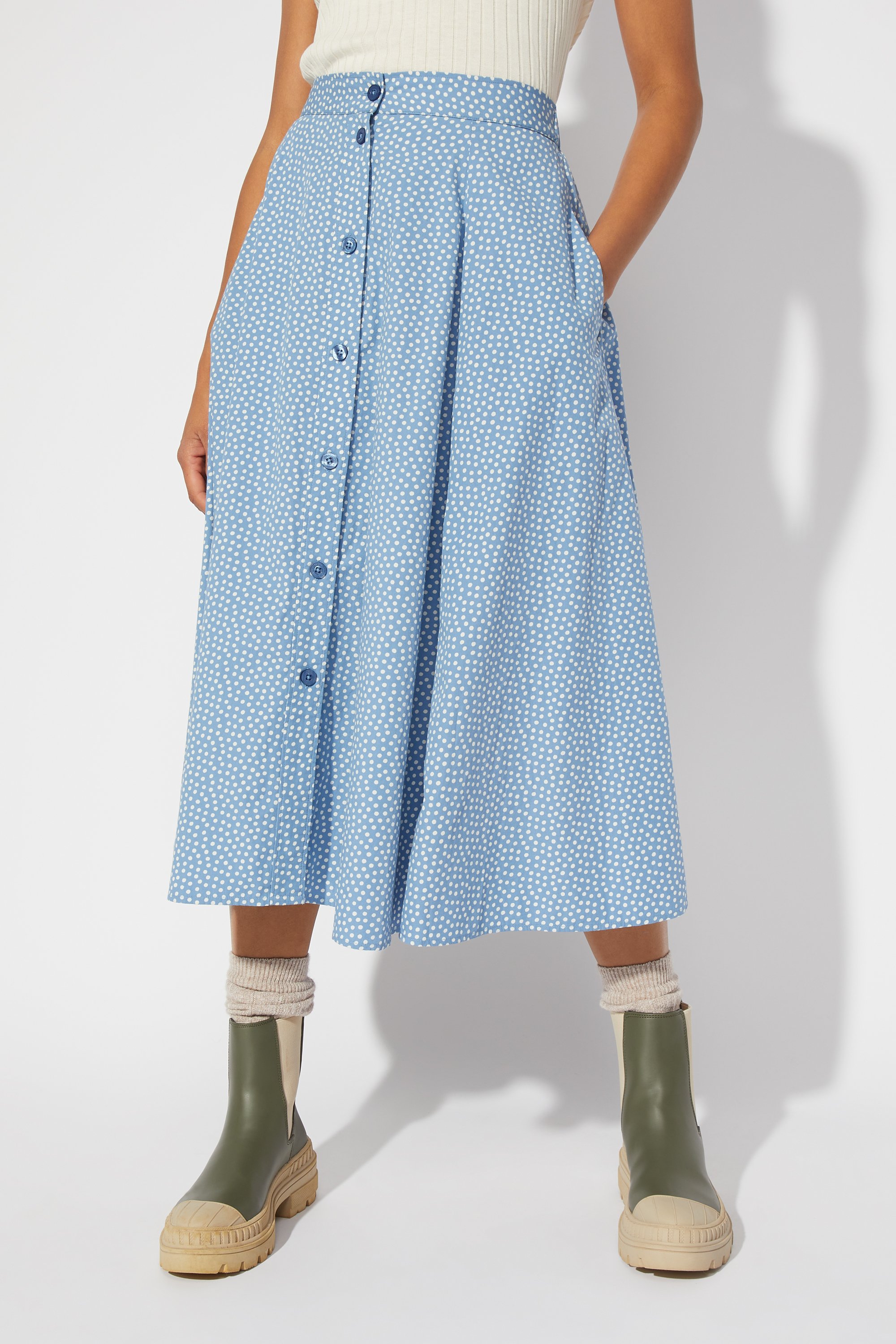 Scattered Spot Button-through Midi Skirt